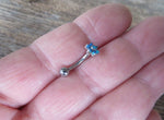 Blue Opal Floating Minimalist Petite Custom Lengths Flower Belly Ring 14g VCH Internally Threaded Piercing