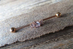 Pink Triple Crystal Surgical Steel 316L Barbell Industrial Small Balls 14G (1.6mm) Piercing