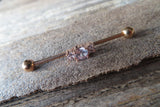 Pink Triple Crystal Surgical Steel 316L Barbell Industrial Small Balls 14G (1.6mm) Piercing