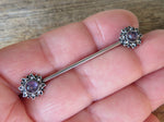 Amethyst Natural Stone Sun Industrial 14G (1.6mm) Piercing 32mm 35mm 38mm