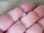 Blue Fire Opal Vertical Lip Curve Eyebrow Rook Bar Ring 16g (1.2mm) Piercing