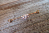 Triple Crystal Rose Gold Ion Plated Surgical Steel 316L Barbell Industrial Small Balls 14G (1.6mm) Piercing