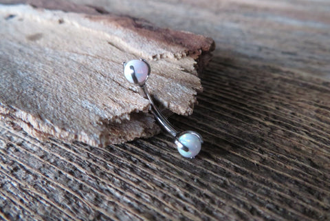 16G 14G White Fire Opal Pronged Belly Ring VCH Ring Vertical Lip Rook 100% Surgical Steel 14g (1.6mm) Piercing Custom Lengths
