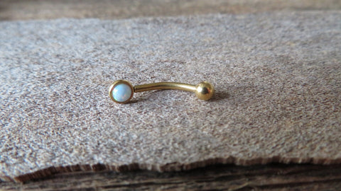Gold IP Fire Opal Vertical Lip Curve Eyebrow Rook Bar Ring 16g (1.2mm) Piercing 8mm