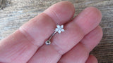 White Flower Glitter Crystal Vertical Lip Curve Eyebrow Rook Bar Ring 16g (1.2mm) Piercing