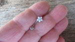 Blue Flower Glitter Crystal Vertical Lip Curve Eyebrow Rook Bar Ring 16g (1.2mm) Piercing