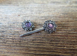 Pair of Turquoise Howlite Natural Stone Sun Barbell Nipple Ring 14G (1.6mm) Piercing Set of Two