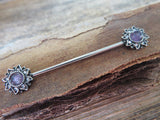 Amethyst Natural Stone Sun Industrial 14G (1.6mm) Piercing 32mm 35mm 38mm