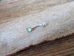 Green Fire Opal Vertical Lip Curve Eyebrow Rook Bar Ring 16g (1.2mm) Piercing