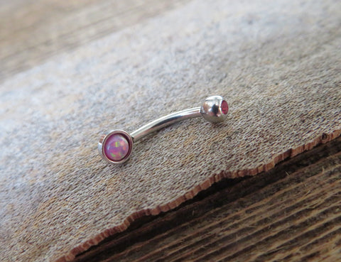 Pink Fire Opal Vertical Lip Curve Eyebrow Rook Bar Ring 16g (1.2mm) Piercing