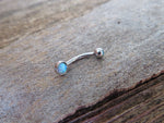 Light Blue Fire Opal Vertical Lip Curve Eyebrow Rook Bar Ring 16g (1.2mm) Piercing