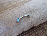 Light Blue Fire Opal Vertical Lip Curve Eyebrow Rook Bar Ring 16g (1.2mm) Piercing