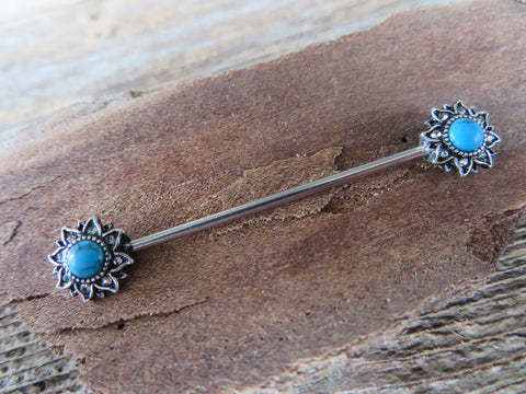 Turquoise Howlite Natural Stone Sun Industrial 14G (1.6mm) Piercing 32mm 35mm 38mm