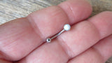 White Fire Opal Vertical Lip Curve Eyebrow Rook Bar Ring 16g (1.2mm) Piercing 8mm 10mm