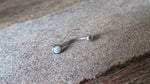 White Fire Opal Vertical Lip Curve Eyebrow Rook Bar Ring 16g (1.2mm) Piercing 8mm 10mm