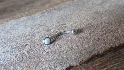White Fire Opal Vertical Lip Curve Eyebrow Rook Bar Ring 16g (1.2mm) Piercing 8mm 10mm