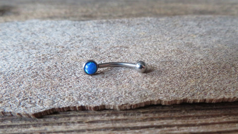 Blue Fire Opal Vertical Lip Curve Eyebrow Rook Bar Ring 16g (1.2mm) Piercing 8mm 10mm