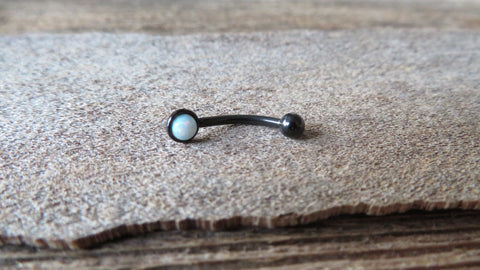Black IP Fire Opal Vertical Lip Curve Eyebrow Rook Bar Ring 16g (1.2mm) Piercing 8mm