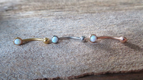 Rose Gold IP Fire Opal Vertical Lip Curve Eyebrow Rook Bar Ring 16g (1.2mm) Piercing 8mm