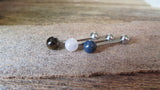 Bundle 3-Pack Rose Quartz Natural Stone Barbell Tongue Ring 14g (1.6mm) Piercing