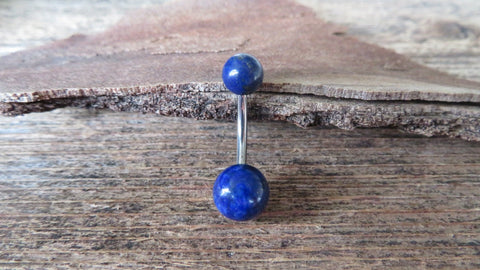 Titanium Ti6Al4V ELI Implant Grade Lapis Lazuli Natural Stone Belly Ring 14g (1.6mm) Piercing 6mm & 8mm Balls
