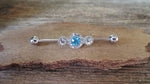 Blue Gems Custom Lengths Crystal Silver Ion Plated Triple Sun Surgical Steel 316L Barbell Industrial Small Balls 14G (1.6mm) Piercing