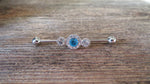 Blue Gems Custom Lengths Crystal Silver Ion Plated Triple Sun Surgical Steel 316L Barbell Industrial Small Balls 14G (1.6mm) Piercing