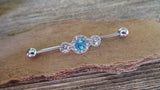 Pink Gems Custom Lengths Crystal Silver Ion Plated Triple Sun Surgical Steel 316L Barbell Industrial Small Balls 14G (1.6mm) Piercing