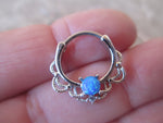 Silver Ion Plated Lacey Blue Fire Opal Septum or Daith 16G Piercing
