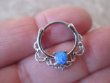 Silver Ion Plated Lacey Blue Fire Opal Septum or Daith 16G Piercing