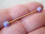 Rose Gold Ion Plated Navy-Blue Green Opal 100% Surgical Steel Industrial Scaffold Barbell 14G (1.6mm) Piercing Minimalist