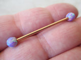 Rose Gold Ion Plated Navy-Blue Green Opal 100% Surgical Steel Industrial Scaffold Barbell 14G (1.6mm) Piercing Minimalist