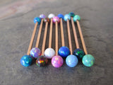 Rose Gold Ion Plated Light Blue Opal 100% Surgical Steel Industrial Scaffold Barbell 14G (1.6mm) Piercing Minimalist
