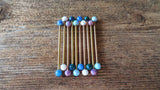 Gold Ion Plated Blue Opal 100% Surgical Steel Industrial Scaffold Barbell 14G (1.6mm) Piercing Minimalist