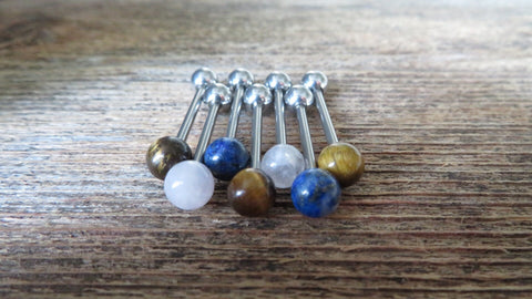 Bundle 3-Pack Titanium Ti6Al4V ELI Implant Grade Natural Stone Barbell Tongue Ring 14g (1.6mm) Piercing