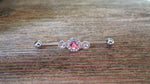 Pink Gems Custom Lengths Crystal Silver Ion Plated Triple Sun Surgical Steel 316L Barbell Industrial Small Balls 14G (1.6mm) Piercing