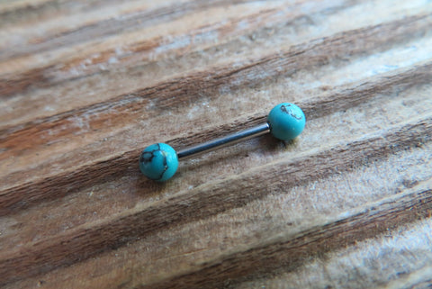 16G Turquoise Howlite 4mm Natural Stone Internally Threaded Surgical Barbell Bridge Nipple Ring Cartilage Tragus Helix 16G (1.2mm) Piercing