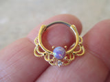 Gold Ion Plated Lacey Purple Fire Opal Septum or Daith 16G Piercing