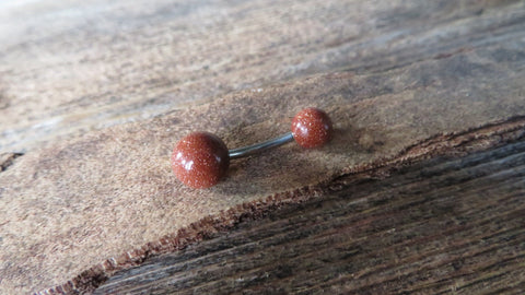 Custom Lengths Gold Stone Belly Ring 14g (1.6mm) Piercing 6mm & 8mm Balls