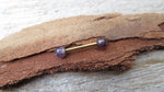 Gold IP Amethyst Minimalist 5mm Natural Stone Barbell Nipple Ring Tongue Ring 14g (1.6mm) Piercing