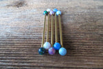 Gold Ion Plated Navy-Blue Green Opal 100% Surgical Steel Industrial Scaffold Barbell 14G (1.6mm) Piercing Minimalist