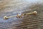 Gold IP Vine CZ Industrial Surgical Steel Barbell Piercing 14G (1.6mm) 32mm 35mm 38mm