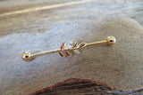 Rose Gold IP Vine CZ Industrial Surgical Steel Barbell Piercing 14G (1.6mm) 32mm 35mm 38mm