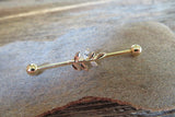Gold IP Vine CZ Industrial Surgical Steel Barbell Piercing 14G (1.6mm) 32mm 35mm 38mm