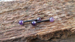Minimalist Black IP Surgical Steel Amethyst Natural 5mm Stone Barbell Nipple Rings Industrial 14G (1.6mm) Piercing