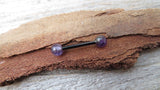 Minimalist Black IP Surgical Steel Amethyst Natural 5mm Stone Barbell Nipple Rings Industrial 14G (1.6mm) Piercing