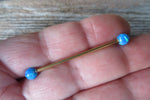 Gold Ion Plated Navy-Blue Green Opal 100% Surgical Steel Industrial Scaffold Barbell 14G (1.6mm) Piercing Minimalist