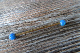 Gold Ion Plated Blue Opal 100% Surgical Steel Industrial Scaffold Barbell 14G (1.6mm) Piercing Minimalist