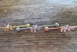 Gold IP Vine CZ Industrial Surgical Steel Barbell Piercing 14G (1.6mm) 32mm 35mm 38mm