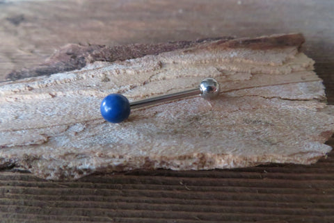 Blue Jasper Natural Stone 14G Surgical Steel or Titanium Ti6Al4V ELI Implant Grade Tongue Ring